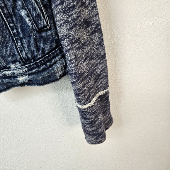 Free People Mixed Media Space Dye Knit Denim Jean Jacket Blue Size XS - Picture 3 of 9